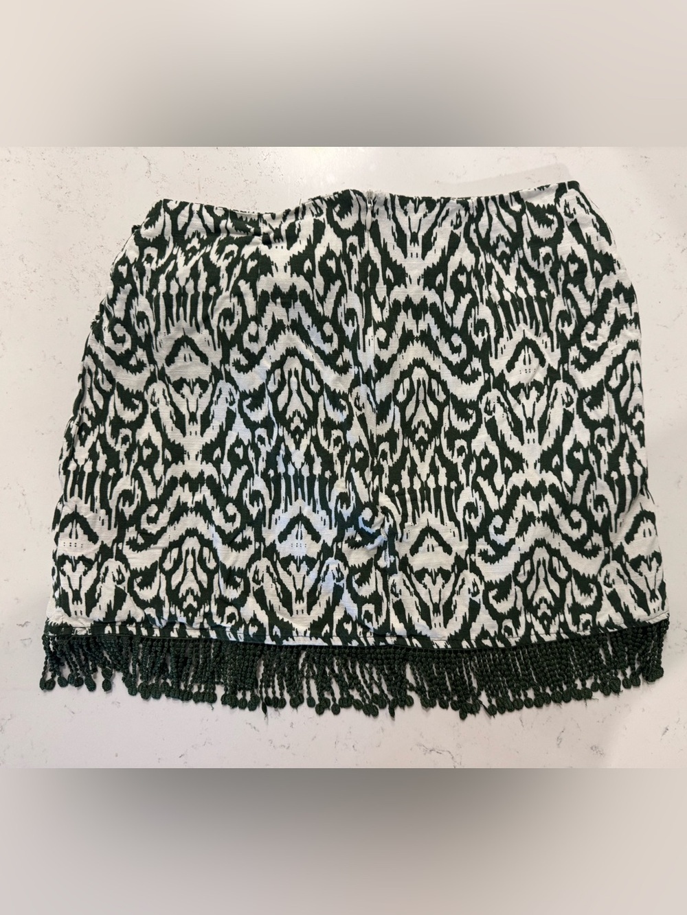 Zara Printed Mini Skirt Fringe Hem Tie Waist Boho Green S - Picture 7 of 8